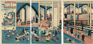 Yoshikazu / Foreigner's Entertaiment(Playing) at Gankiro in Yokoham [横浜港崎廓岩亀楼異人遊興之図]