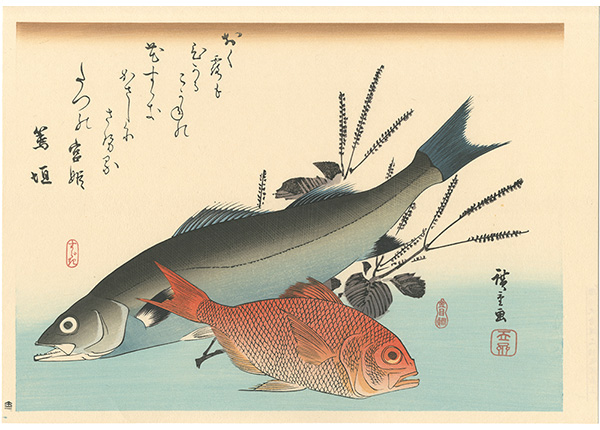 広重初代「魚づくし　すずき・金目鯛にしそ【復刻版】」