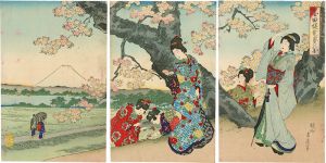 Chikanobu / Cherry Blossoms at Sumida [墨田堤花盛之図]