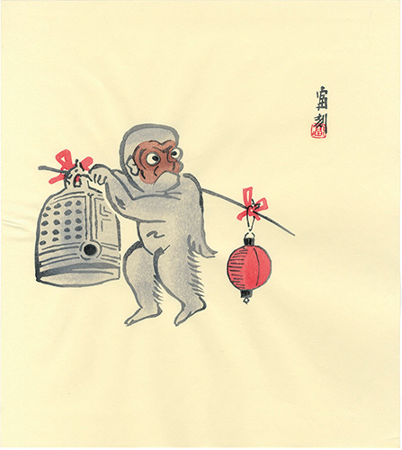 Tokuriki Tomikichiro “Otsu-e / Hanging Bell and Lantern (tentative title)”