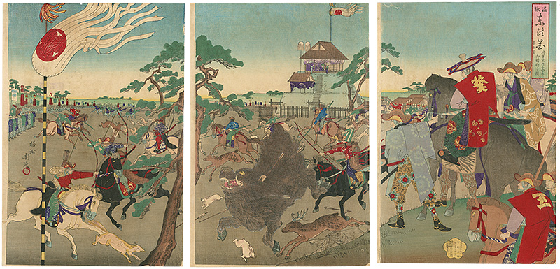 周延「温故東の花　第五篇 将軍家於小金原御猪狩之図」