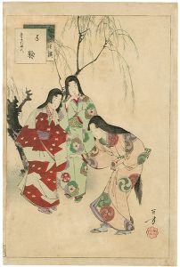 年方「三十六佳撰　手鞠 慶長頃婦人」