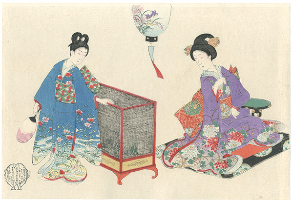 周延「婦人風俗　虫籠（仮題）」