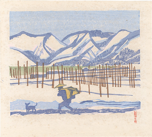 前川千帆「湖畔の雪（雪の余吾湖）」
