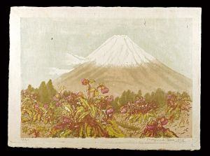 Oda Kazuma / Famous Mountains of Japan / View of Mount Fuji with Blooming Thistles from the Kagosaka Pass