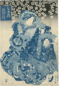 Kunisada Ｉ / Courtesan Zuracho, Matsuno, and Konatsu from Yayoi  [弥玉内 顔町 まつの こなつ]