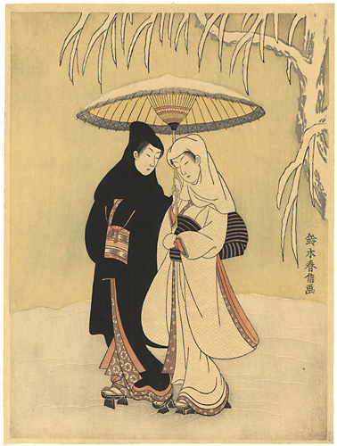 Harunobu “Lovers Sharing an Umbrella in the Snow【Reproduction】”