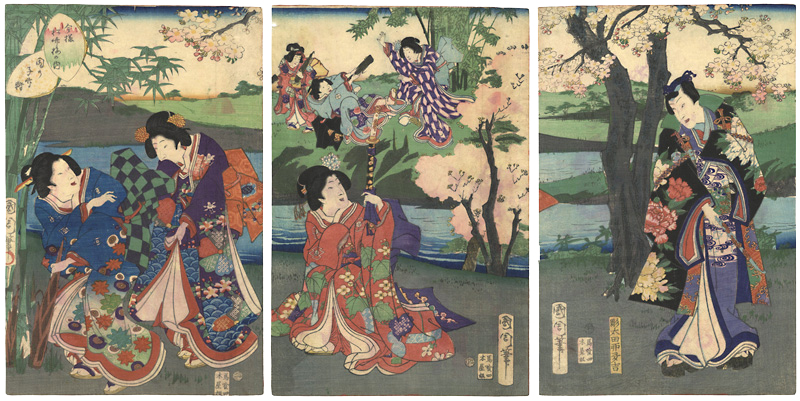 Kunichika “The Modern Styles of Sho-chiku-bai / Gathering Bamboo Shoots in the Garden”