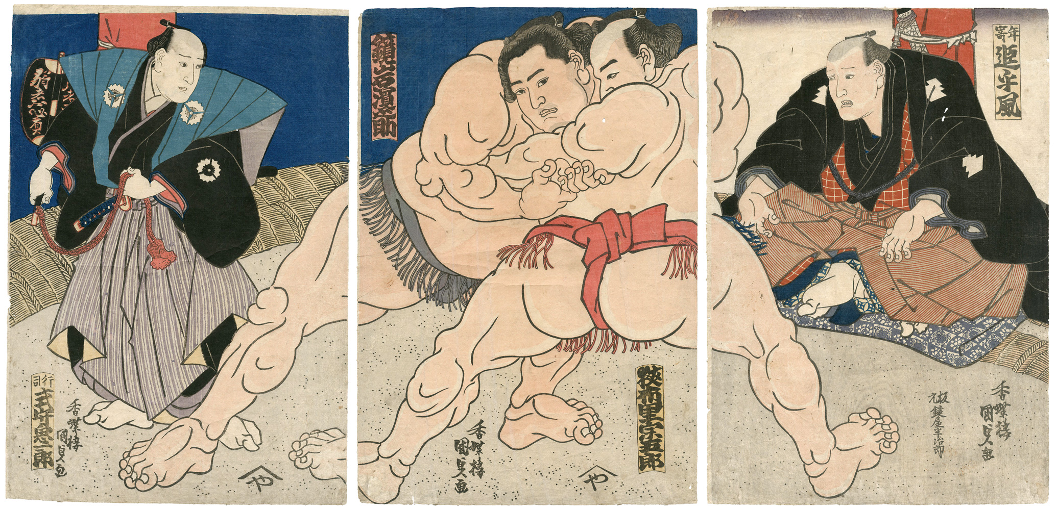 Kunisada I “Sumo Wrestlers, Kagamiiwa Hamanosuke and Kyonosato Sogoro (tentative title)”