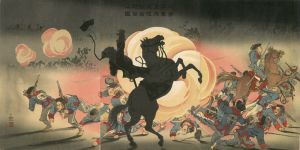 清親「我第二軍金州上陸敵営砲撃之図」