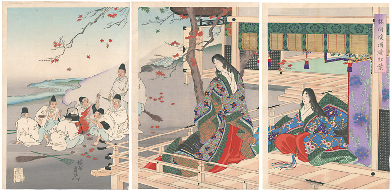 周延「林間煖酒焼紅葉」