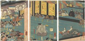 平家の一門軍首途の酒宴 知盛是を祝してひとさし舞ふの図