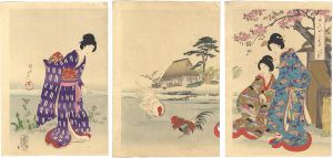 Chikanobu / Chiyoda Inner Palace / Rooster Battle at Country Tea House  [千代田の大奥　山里のお茶や]