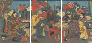 Kuniyoshi / Popular Romance of the Three Kingdoms / Hua Tuo Scrapes Guan Yu's Bone to Treat the Wound [通俗三国志之内　華陀骨刮関羽箭療治図]