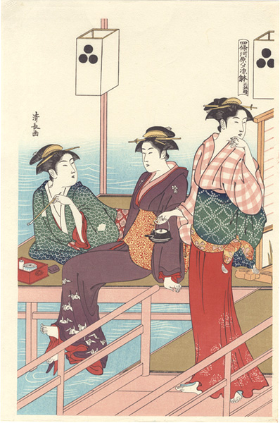 Kiyonaga “Enjoying the Cool Evening Air at the Riverbed at Shijo (Left Sheet)【Reproduction】”