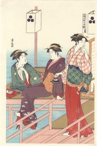 Kiyonaga / Enjoying the Cool Evening Air at the Riverbed at Shijo (Left Sheet)【Reproduction】 [四条河原夕涼躰　左図【復刻版】]