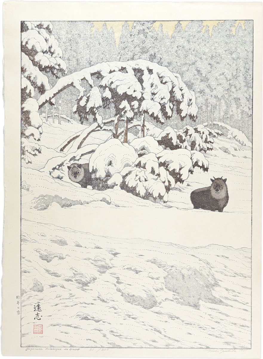Yoshida Toshi “Japanese Antelopes in Snow ”