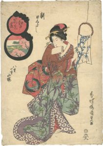 Kunisada I / Cherry-blossom Viewing Spots in Edo / New Higurashi : Double Blossoms, SIngle Blossoms, Mountain Cherry [江戸花見尽　新日くらし 八重一重山桜]