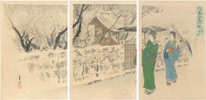Gekko / Flowers and Beautiful Women at Famous Places / Garyo Bai (Reclining Dragon Plum Tree) at Kameido [花美人名所合　亀戸臥龍梅]