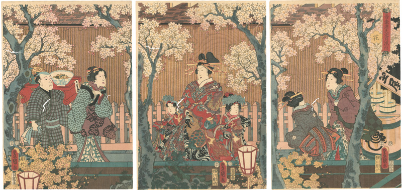 Toyokuni III “Snow, Moon, and Flowers of Eastern Genji / Flowers”
