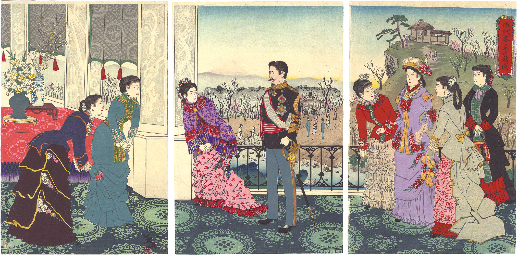 清親「御代春恵の梅園」