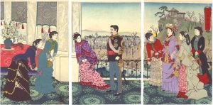 清親「御代春恵の梅園」