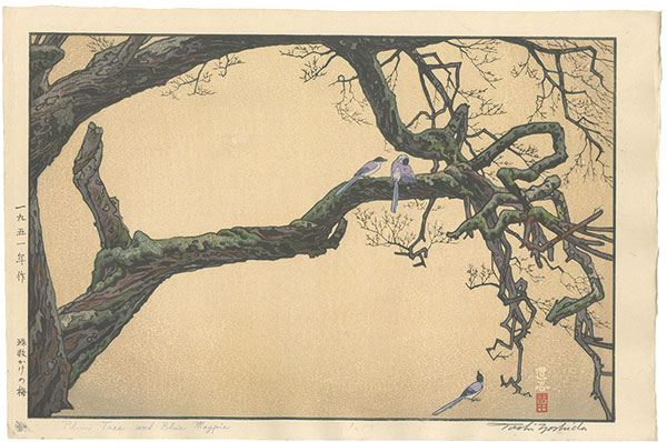 Yoshida Toshi “Plum Tree and Blue Magpie”