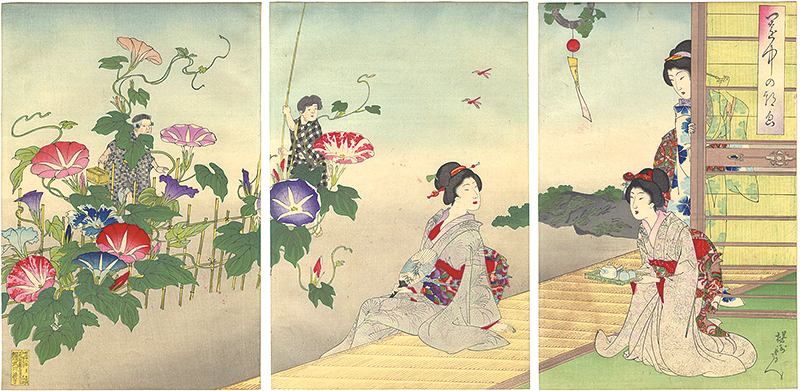 Chikanobu “Three Women Viewing Morning Glories”
