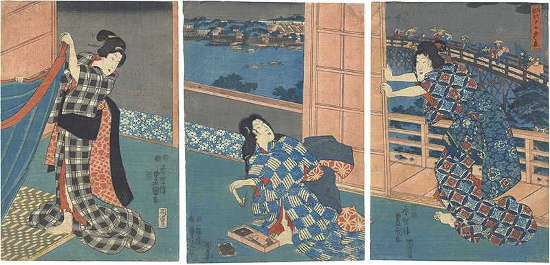 Toyokuni III “Sudden Evening Shower at Ryogoku”