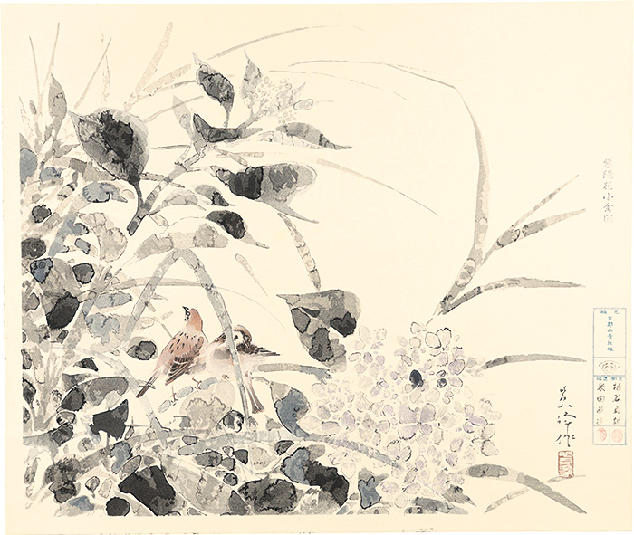 Sakakibara Shiho “Hydrangea and Sparrows”