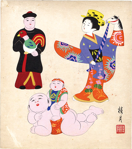 清水桂月「自筆色紙　人形」