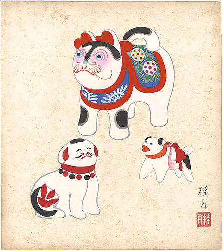 清水桂月「自筆色紙　人形」