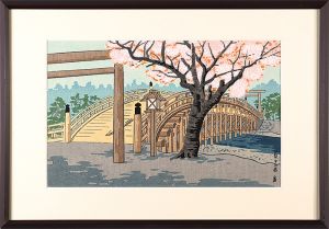 徳力富吉郎「伊勢宇治橋　桜花咲く宇治橋」