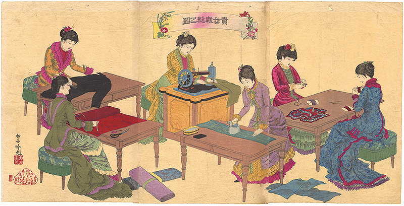 吟光（銀光）「貴女裁縫之図」