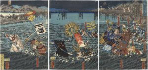 芳虎「宇治川大合戦　佐々木梶原先陣之図」