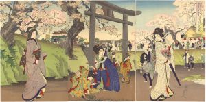 周延「倭風俗墨堤の花」