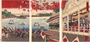 Chikanobu / Illustration of Horse Racing at Shinobazu in Ueno [上野不忍大競馬ノ図]
