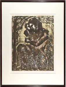 Isomi Teruo / Mother and child in the snow