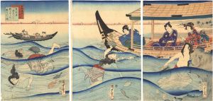 Kunisada II / Rustic Genji's Poetry Contest / Mitsuuji's Excursion to the Seaside to See Abalone Diving [田舎源氏色紙合　光氏君海辺にて鮑をとらせ遊らんの図]