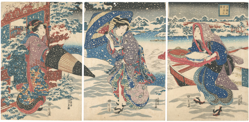 Kunisada I “Parody of Liu Bei Visiting Zhuge Liang in Wind and Snow”
