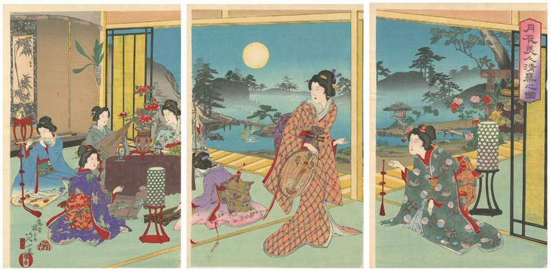 延一「月夜美人清楽之図」
