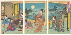 延一「月夜美人清楽之図」