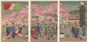 Ikuhide / Cherry Blossoms in Full Bloom at Naka-no-cho in the New Yoshiwara [新よし原仲之町満花の図]