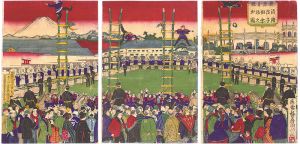 国利「東京自慢　消防組初出階子乗之図」