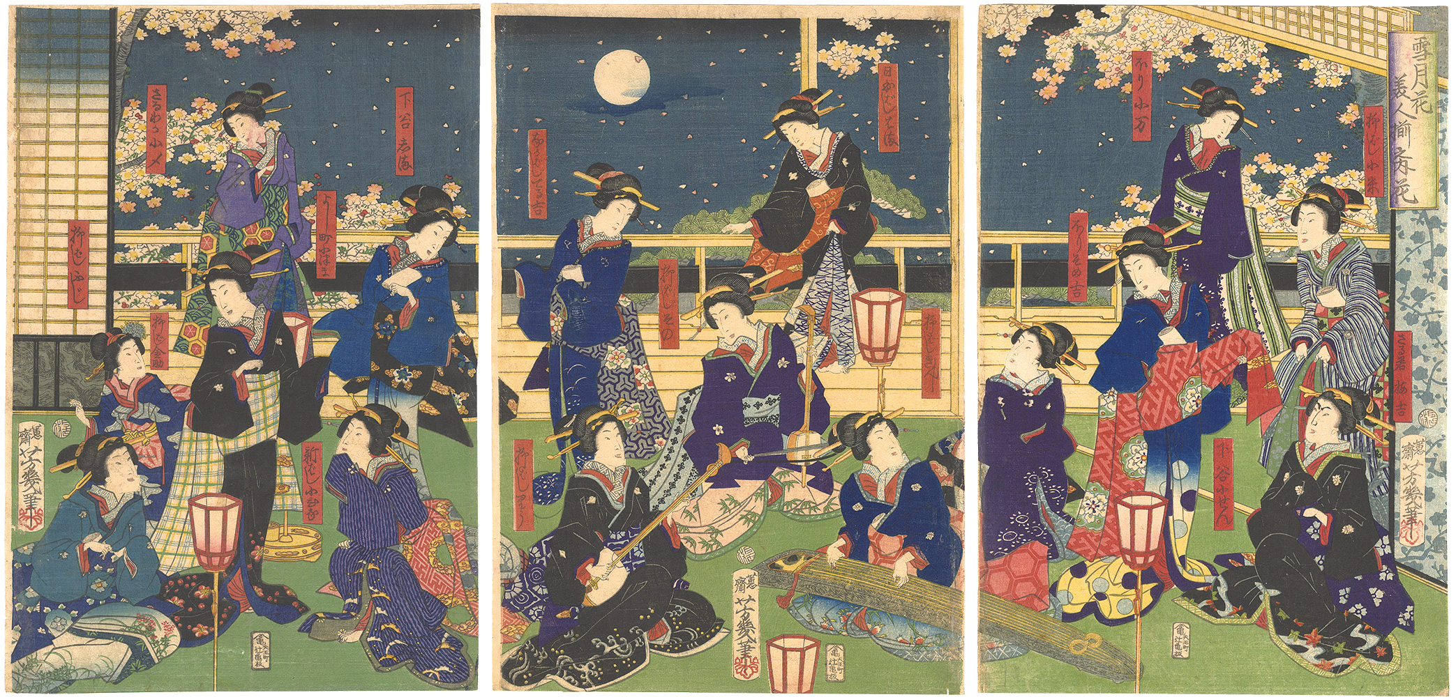 Yoshiiku “Beauties with Snow, Moon, and Flowers / Flowers”