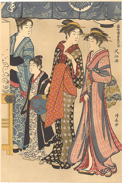 Kiyonaga “A Contest of Fashionable Beauties of the Gay Quarters,Nakasu no Suzumi: Cooling off at Nakasu【Reproduction】  ”