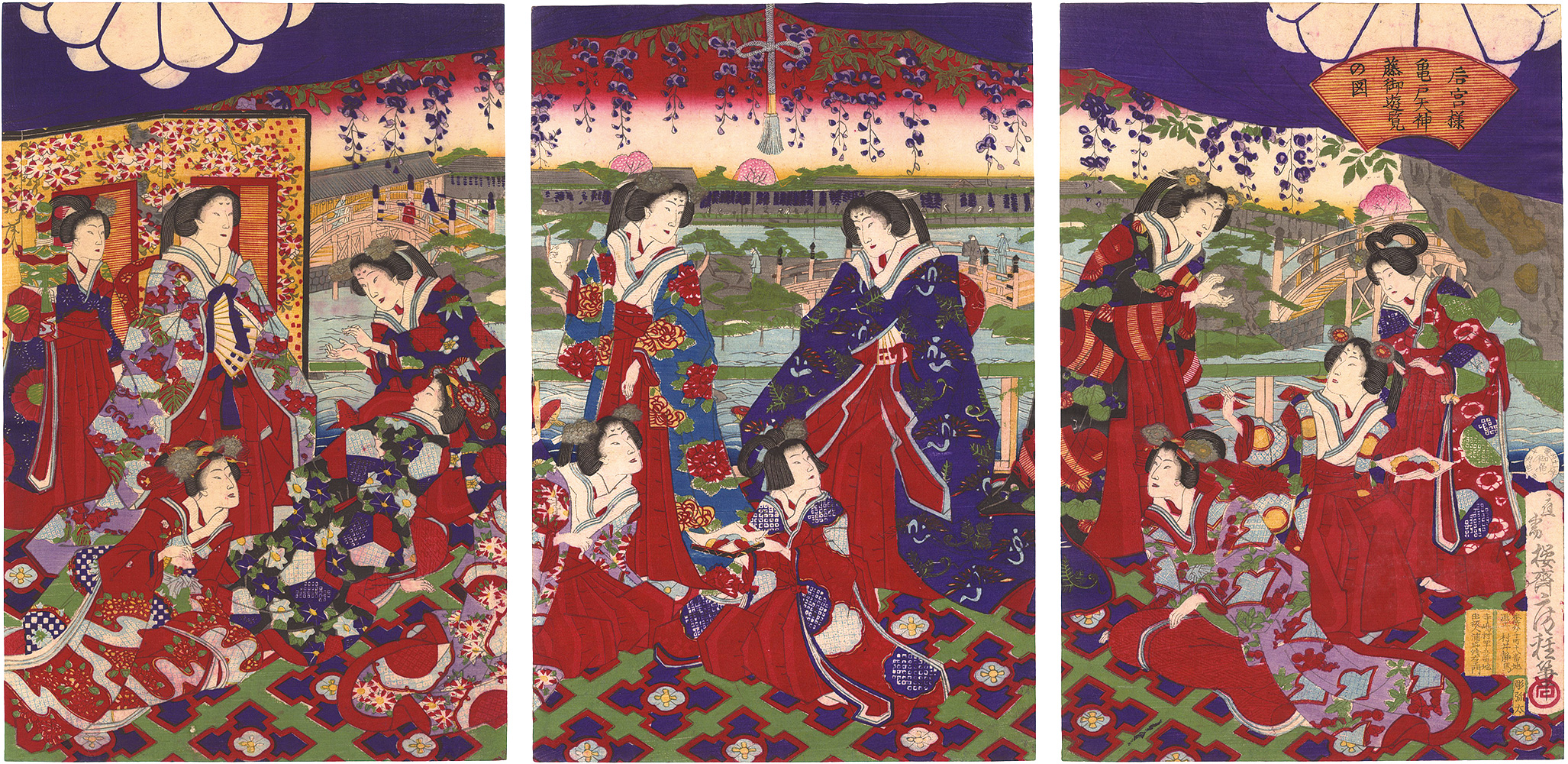 Fusatane “Empress Enjoys Wisteria at the Kameido Tenjin Shrine”