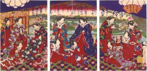 Fusatane / Empress Enjoys Wisteria at the Kameido Tenjin Shrine [后宮様 亀戸天神藤御遊覧の図]