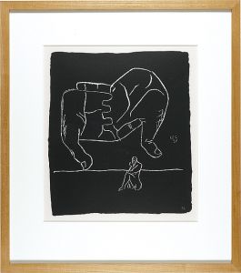 版画集『二つの間に』より　No.12　握手：二つの手　地平線　しゃがむ男