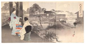 月耕「花美人名所合　亀戸龍眼寺の萩」